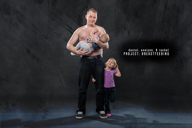 Uomini che allattano al seno: la campagna fotografica